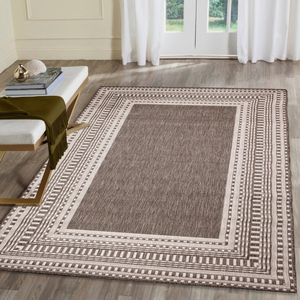 The Rug Department Liora Manne Malibu Etched Border Indoor Outdoor Area Rug Neutral